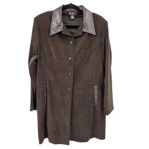 Vintage R&K Faux Ostrich‎ Leather Ultrasuede Equestrian Trench Brown Sz 16